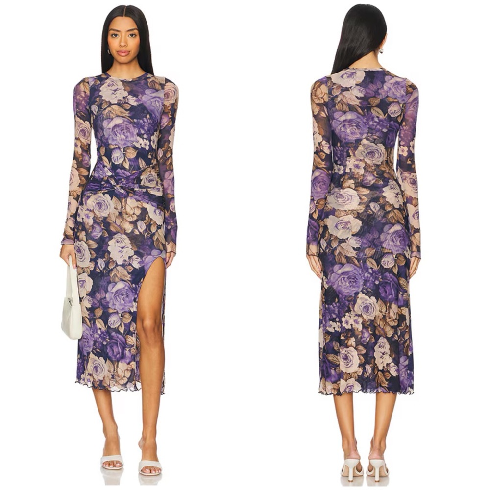 Floral Long Sleeve Dress in Purple and Cream